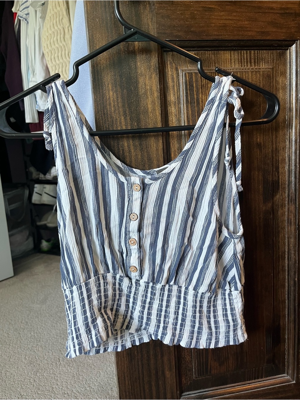 Women’s Harlow Striped Tie-Shoulder Cropped Tank Top - Blue & White